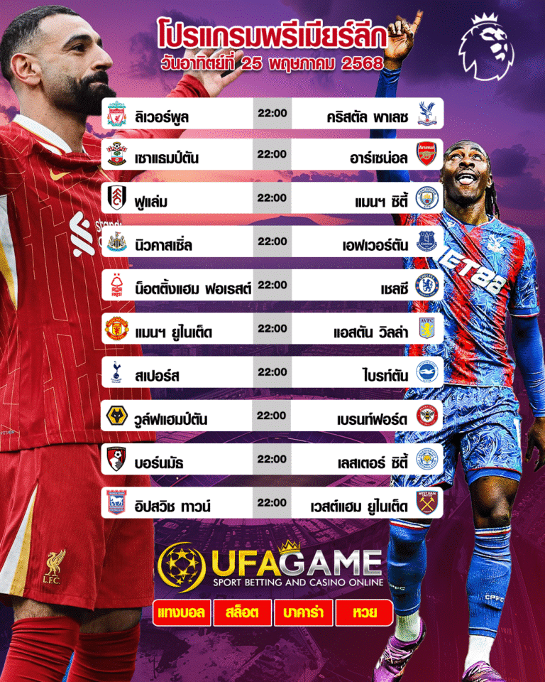 โปรแกรมพรีเมียร์ลีก อังกฤษ คืนนี้! เช็กครบทุกคู่ ฟาดแข้งพร้อมกัน 22:00 น.