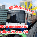 รถไฟฟ้า 20 บาทตลอดสาย เปิดลงทะเบียน 25 ส.ค. 68 ใช้สิทธิ์ได้จริง 1 ต.ค. นี้